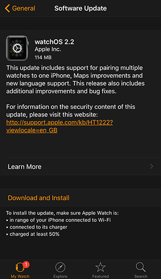 Как установить watchOS 2.2 на Apple Watch