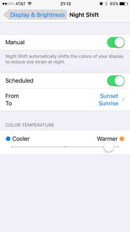 Вот как будет работать переключатель Night Shift в iOS 9.3